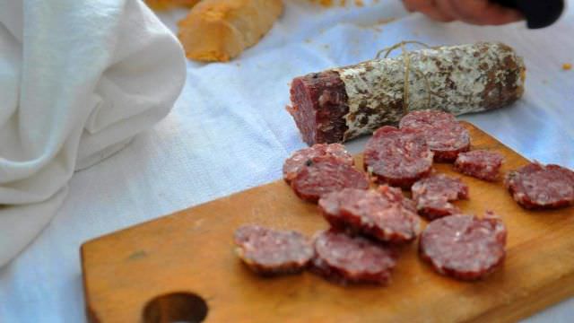 Walking in Norcia in Umbria you can experience a lot of butcher shops selling traditional salami, prosciutto, sausages 